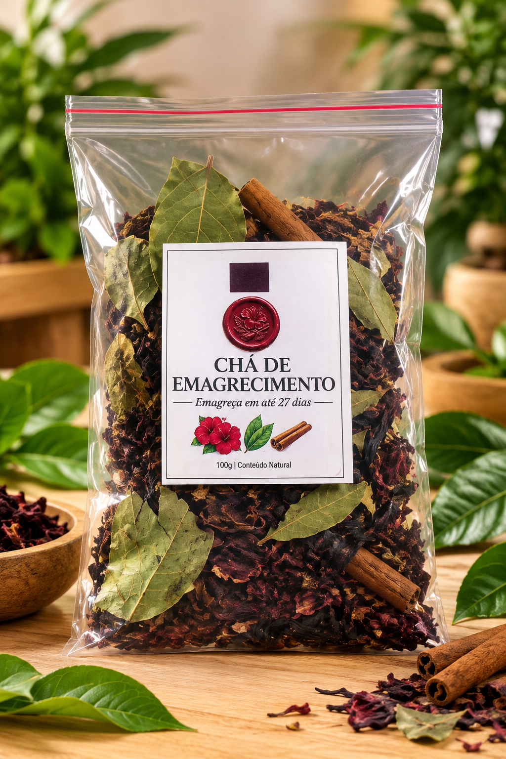 Flores de hibisco e chá em xícara